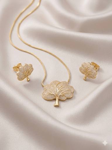 Micro Zircon Tree Set necklace front view product shot