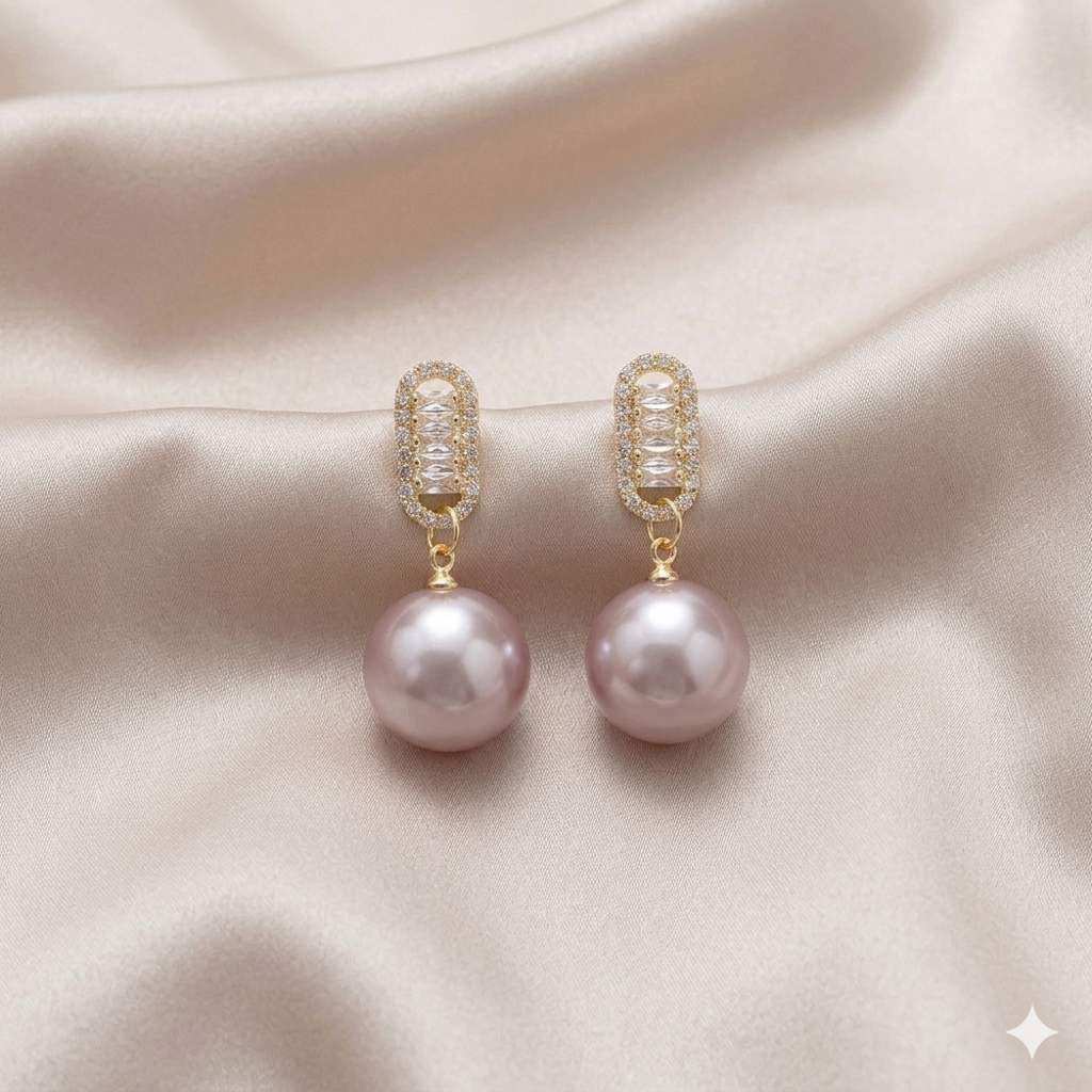 Square White Zircon Big Pearl Earring
