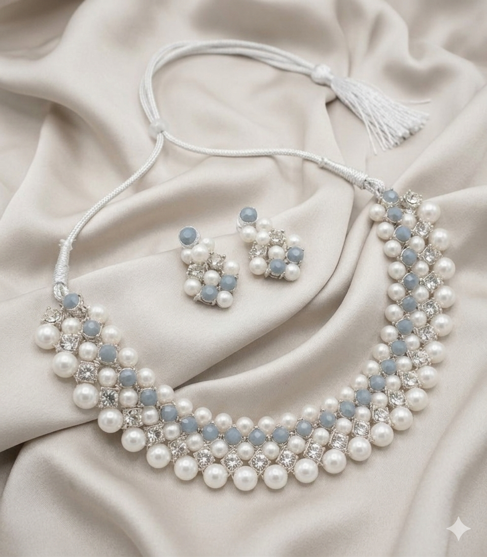 Multi-Row Pearl & Crystal Choker Necklace