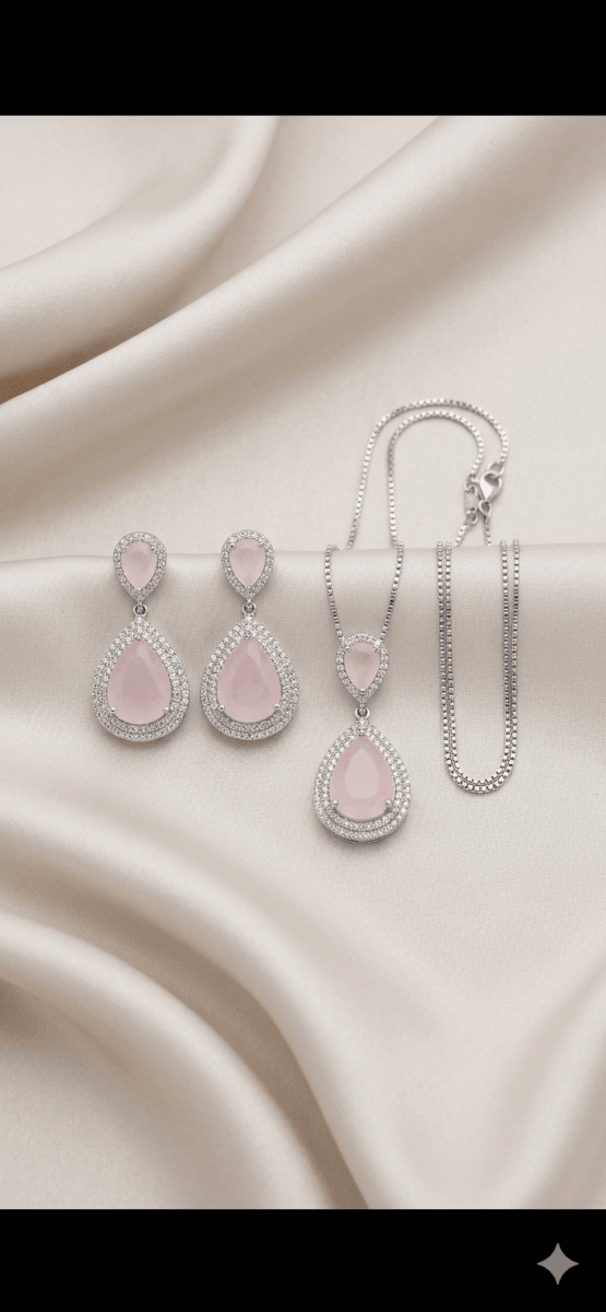 Zarconia Drop Set | Luxury CZ Drop Necklace Earrings Set - Milaaf Jewellers