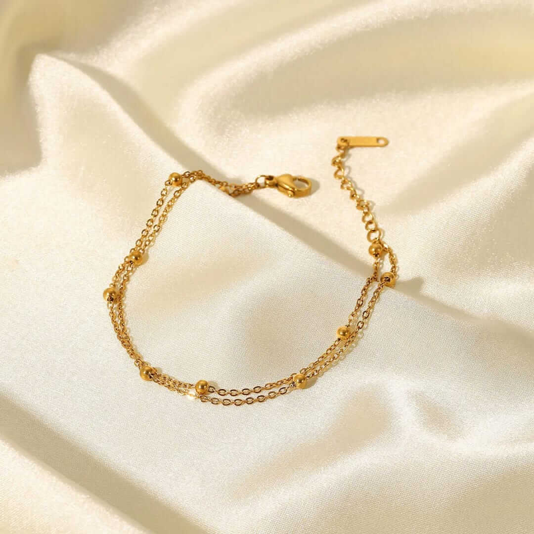 Gold Double Beaded Ball Bracelet product shot front view