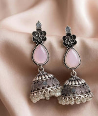 Oxidized Jhumka on model ethnic styling