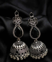 Oxidized Jhumka close-up tribal pattern detail