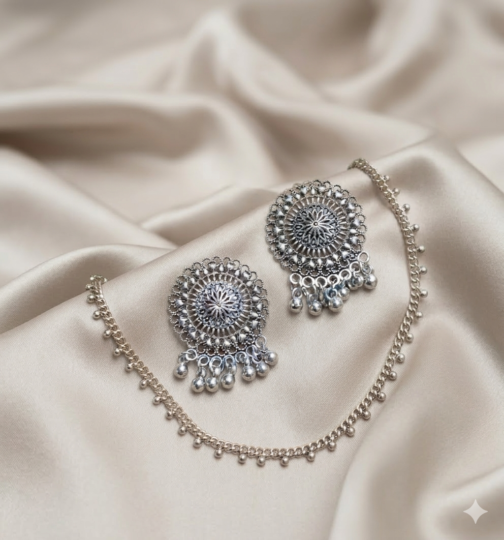 Indian Steel Jhumka & Gajra Necklace Set