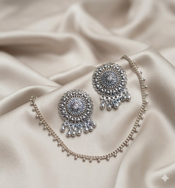 Indian Steel Jhumka & Gajra Necklace Set