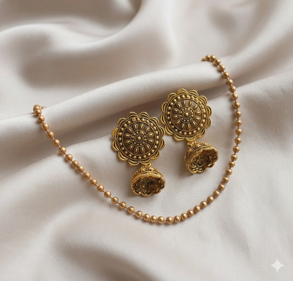 Indian Steel Jhumka & thin Necklace Set