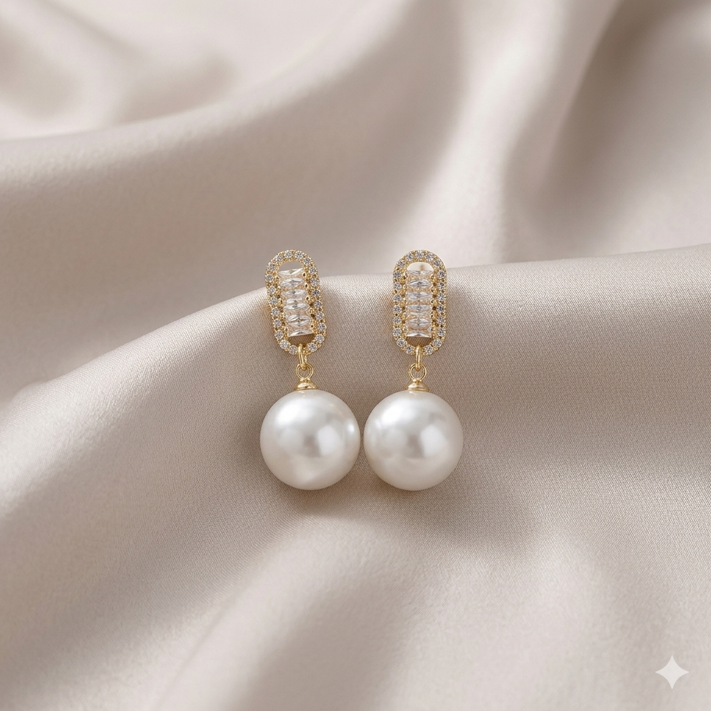 Square White Zircon Big Pearl Earring