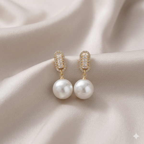 Square White Zircon Big Pearl Earring