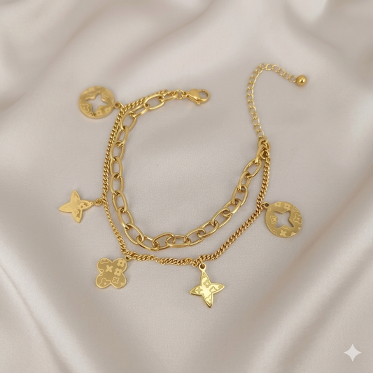 Dual layer printed L V charm bracelet
