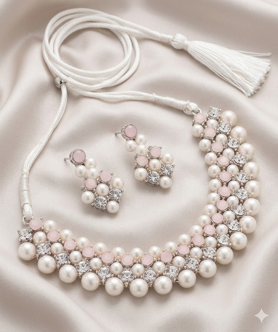 Multi-Row Pearl & Crystal Choker Necklace