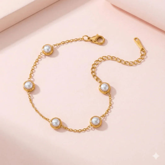 Classic Pearl Charm Gold Bracelet - Milaaf Jewellers