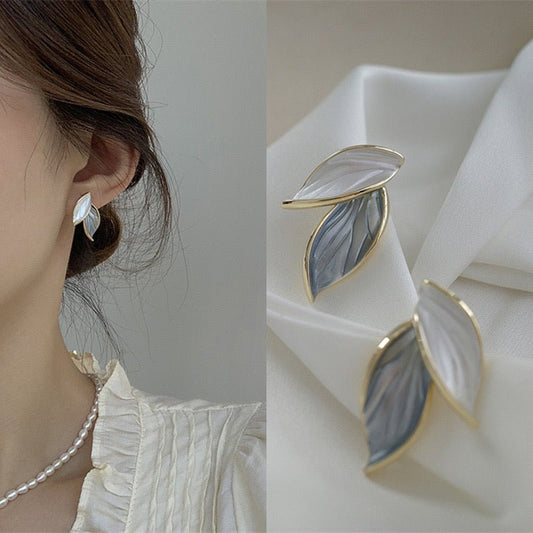 Dual tone leaf earring - Milaaf Jewellers