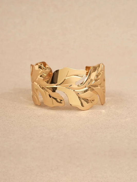 Gold-plated leaf cuff bracelet. - Milaaf Jewellers