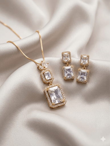 Gold & Silver Zircon Locket Set - Milaaf Jewellers