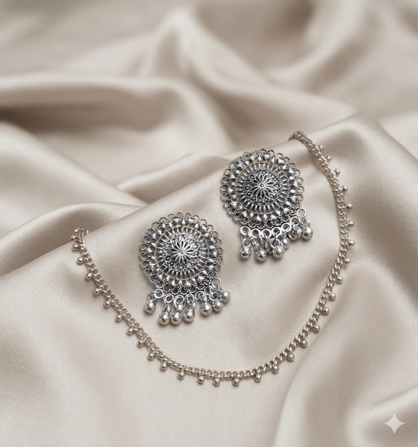 Indian Steel Jhumka & Gajra Necklace Set - Milaaf Jewellers