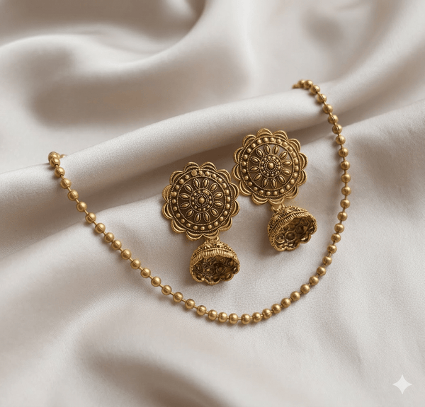 Indian Steel Jhumka & thin Necklace Set - Milaaf Jewellers