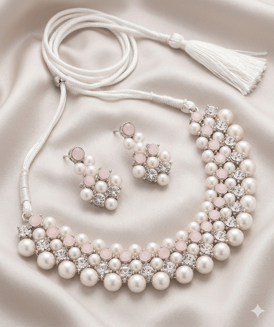 Multi-Row Pearl & Crystal Choker Necklace - Milaaf Jewellers