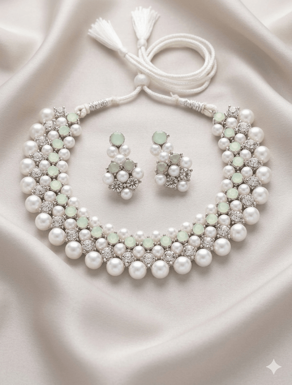 Multi-Row Pearl & Crystal Choker Necklace - Milaaf Jewellers