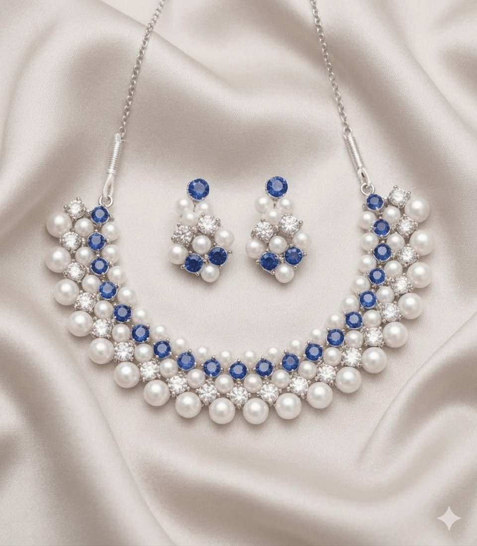 Multi-Row Pearl & Crystal Choker Necklace - Milaaf Jewellers