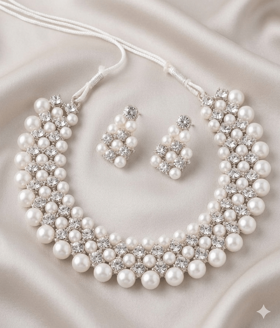 Multi-Row Pearl & Crystal Choker Necklace - Milaaf Jewellers