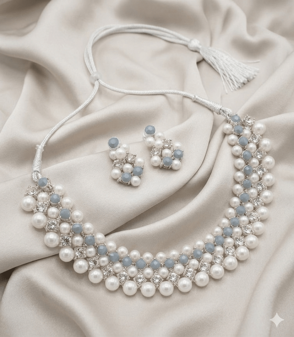 Multi-Row Pearl & Crystal Choker Necklace - Milaaf Jewellers