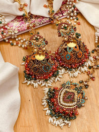 Nauratan zircon jhumkay & teeka - Milaaf Jewellers