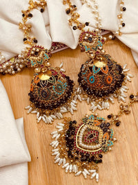 Nauratan zircon jhumkay & teeka - Milaaf Jewellers