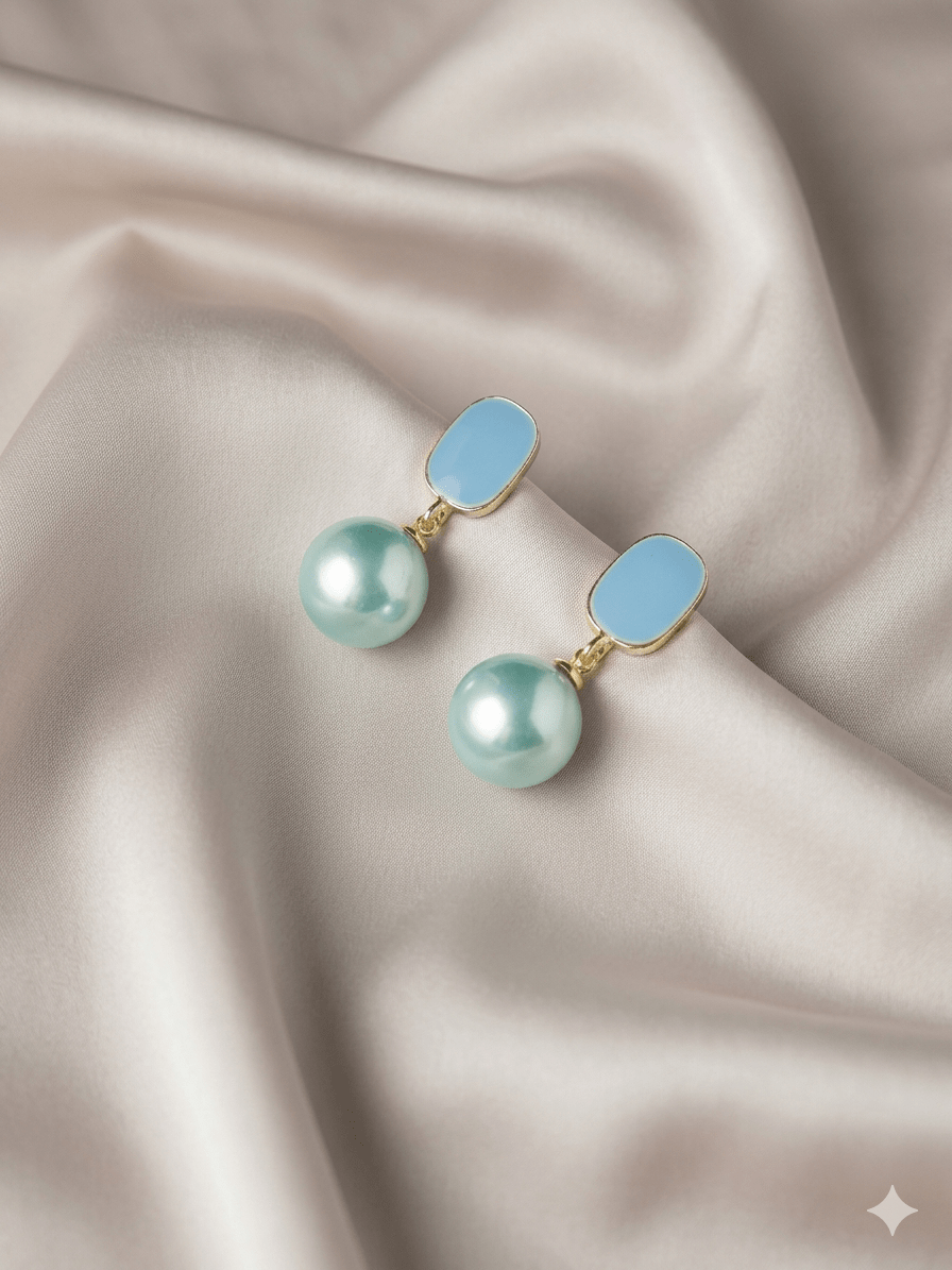 Niscka Sunlit Blue Faux Pearl gold earring - Milaaf Jewellers