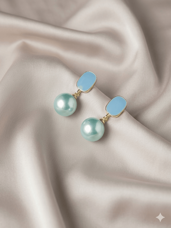 Niscka Sunlit Blue Faux Pearl gold earring - Milaaf Jewellers