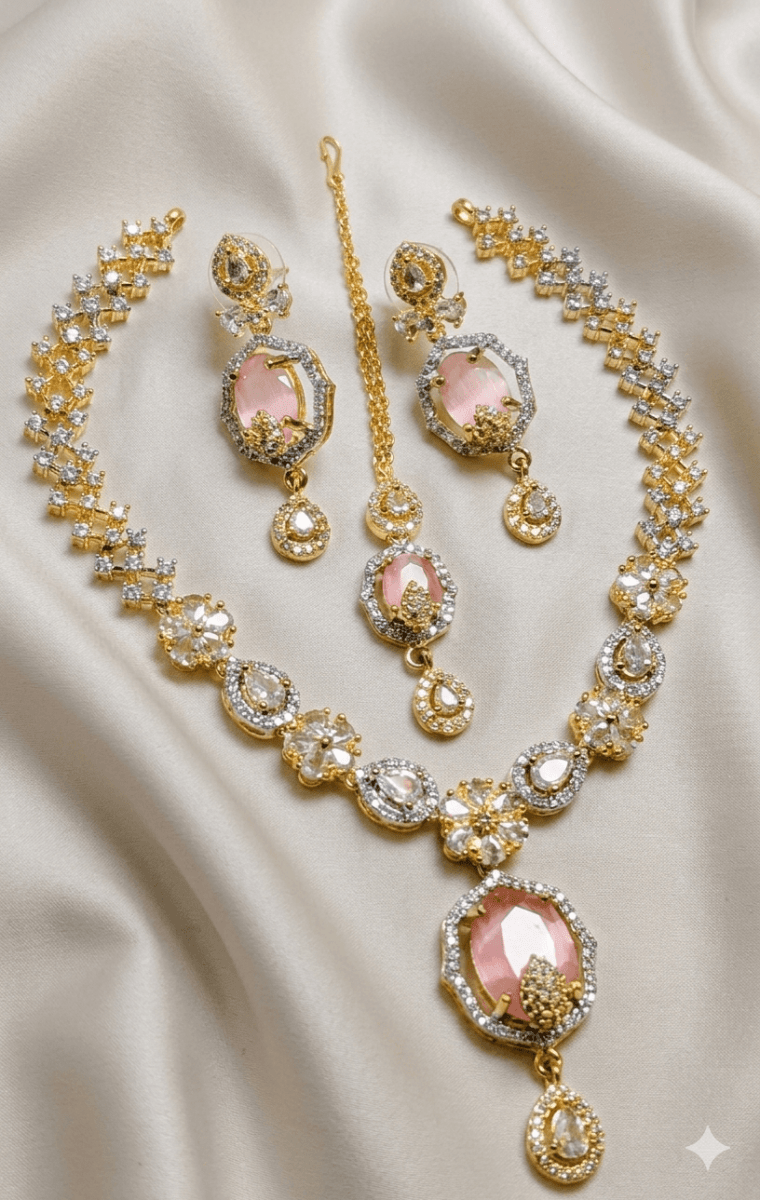 Royal Zircon 2-Tone Collection | Gold & Silver Zircon Jewelry Set - Milaaf Jewellers