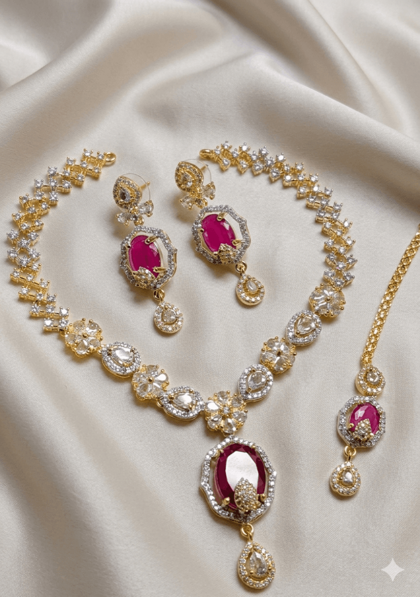 Royal Zircon 2-Tone Collection | Gold & Silver Zircon Jewelry Set - Milaaf Jewellers