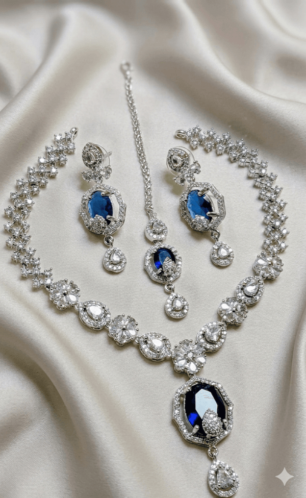 Royal Zircon 2-Tone Collection | Gold & Silver Zircon Jewelry Set - Milaaf Jewellers