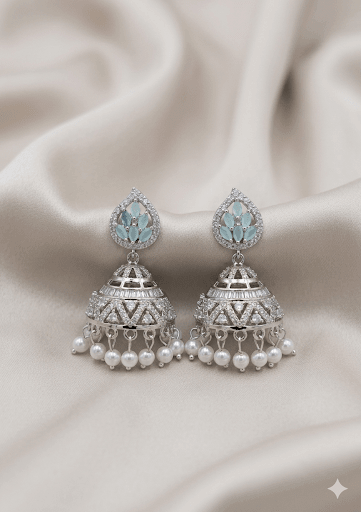 Silver & Zircon Jhumka - Milaaf Jewellers