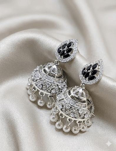 Silver & Zircon Jhumka - Milaaf Jewellers