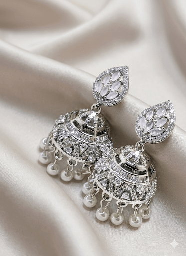Silver & Zircon Jhumka - Milaaf Jewellers