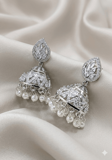 Silver & Zircon Jhumka - Milaaf Jewellers
