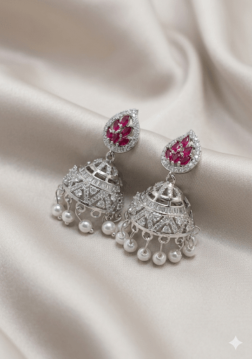 Silver & Zircon Jhumka - Milaaf Jewellers
