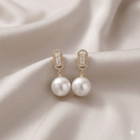 Square White Zircon Big Pearl Earring - Milaaf Jewellers