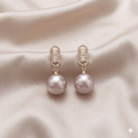 Square White Zircon Big Pearl Earring - Milaaf Jewellers