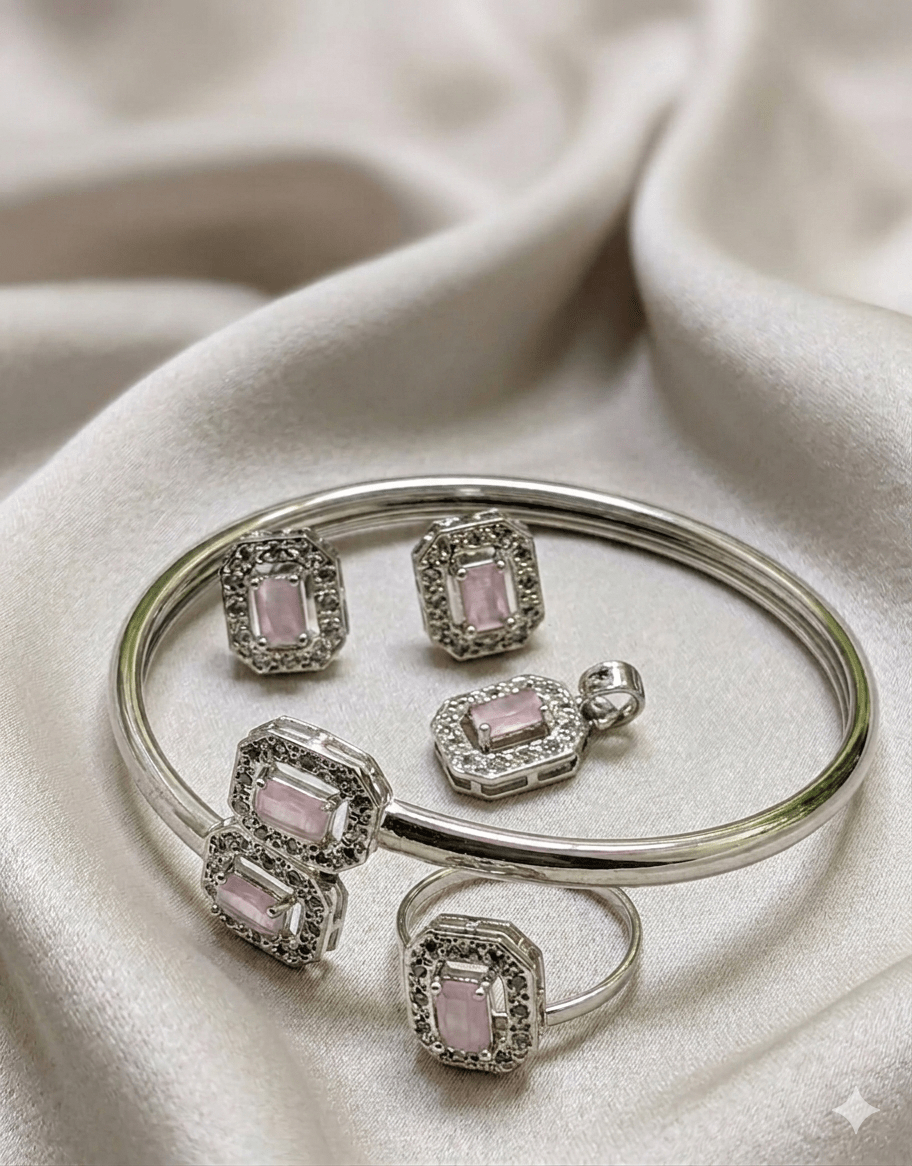 Zarcon Silver & Pink Combo Set - Milaaf Jewellers