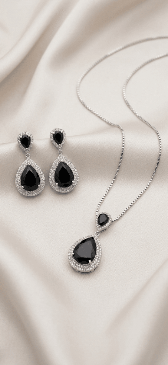 Zarconia Drop Set | Luxury CZ Drop Necklace Earrings Set - Milaaf Jewellers