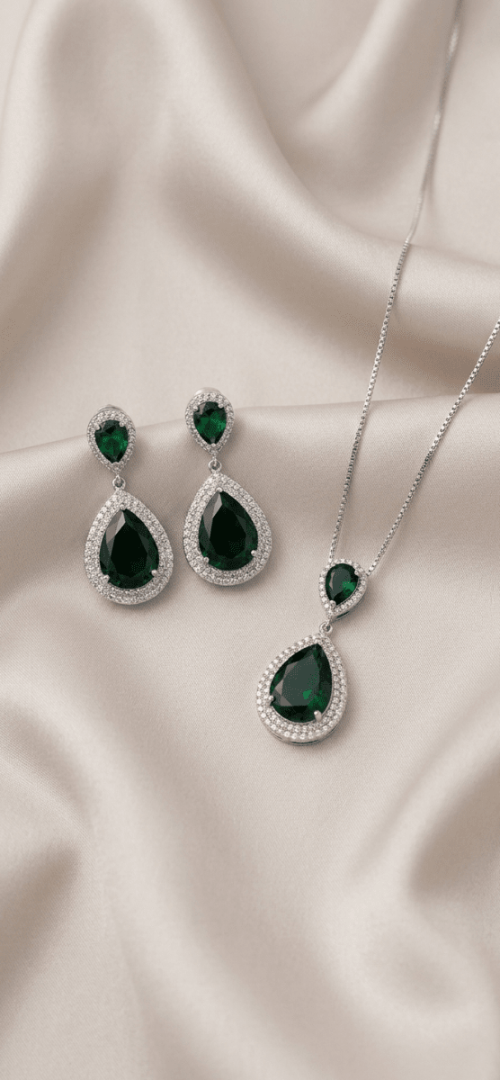 Zarconia Drop Set | Luxury CZ Drop Necklace Earrings Set - Milaaf Jewellers