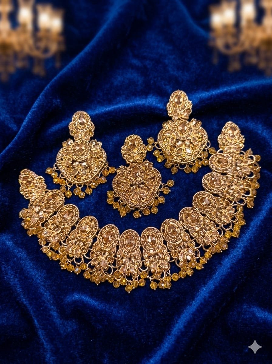 Zircon Jewelry Set: Crystal Beads Necklace & Earrings - Milaaf Jewellers