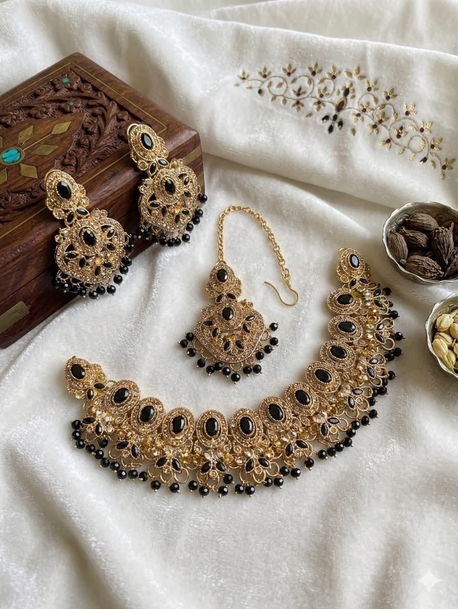 Zircon Jewelry Set: Crystal Beads Necklace & Earrings - Milaaf Jewellers