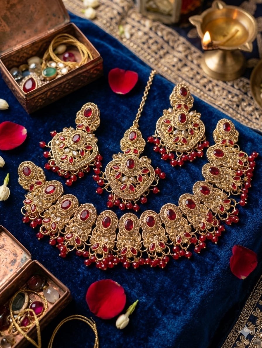 Zircon Jewelry Set: Crystal Beads Necklace & Earrings - Milaaf Jewellers